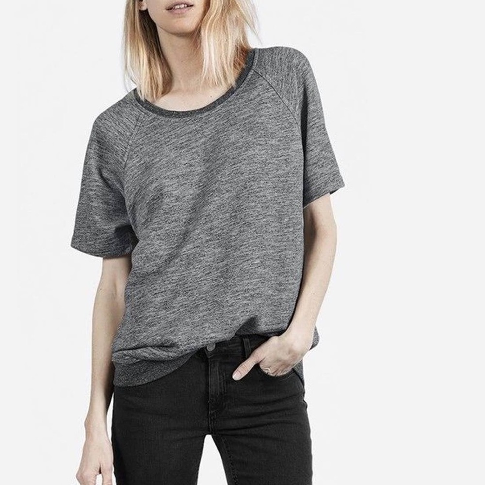 Everlane Marled Gray Raglan-Style Short Sleeve Sweatshirt, Size S